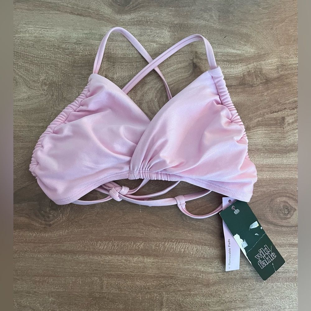 Wild Fable NWT Shimmery Pink Triangle Bikini Top Size Small Swimsuit Top ONLY